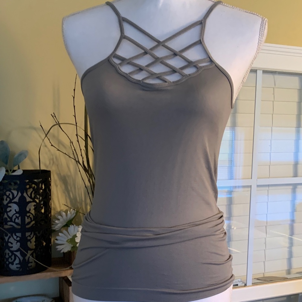 Yahada Women's Strappy Taupe Camisole (marked one size/Bodycon)